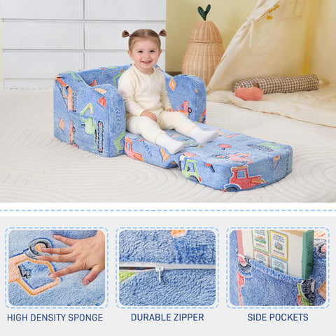 Aodisman Thick Comfy Toddler Chair sofa-bed demonstrates versatile 2-in-1 lounging.