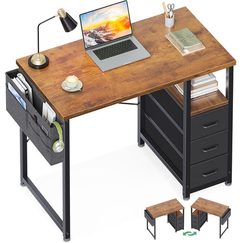 AODK 32-inch desk front view with fabric drawers for compact workspace