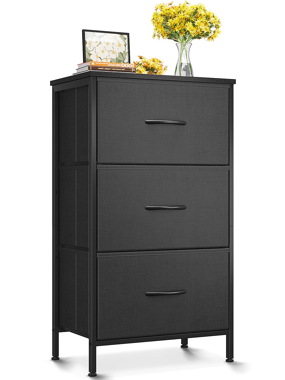 AODK dresser bedroom nightstand with three black drawers for compact spaces