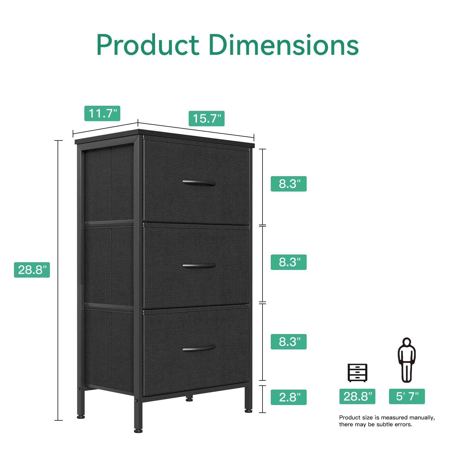 AODK dresser drawer-depth view showing 8.3-inch deep drawers