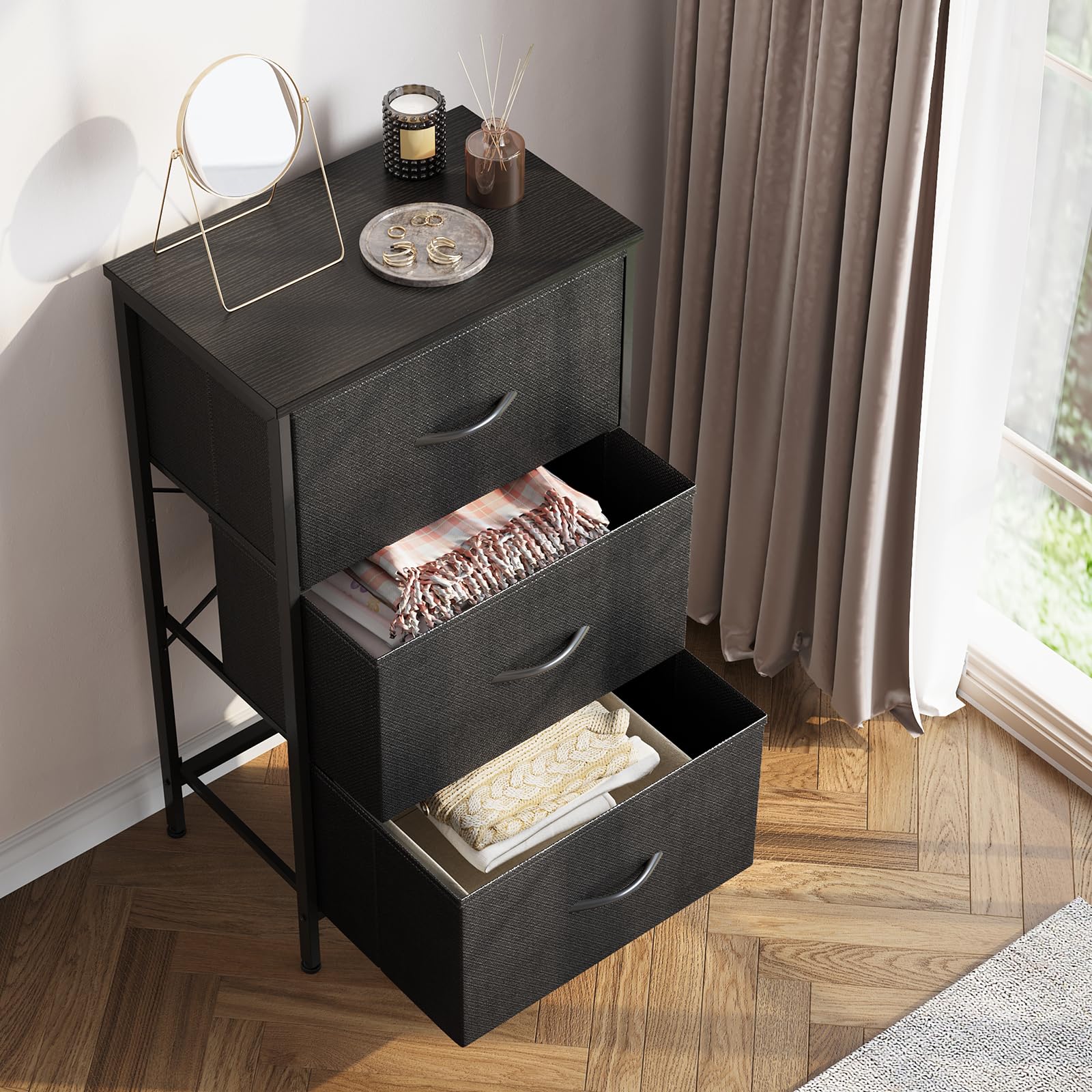 AODK dresser provides three-drawer storage for clothes and toys