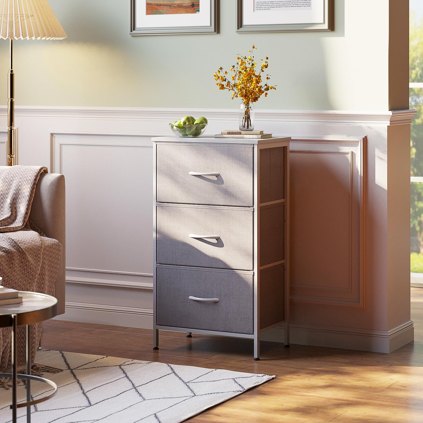 AODK dresser wooden top gray finish complements any decor.