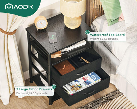 AODK nightstand with AC outlet and USB ports for convenient charging at night.