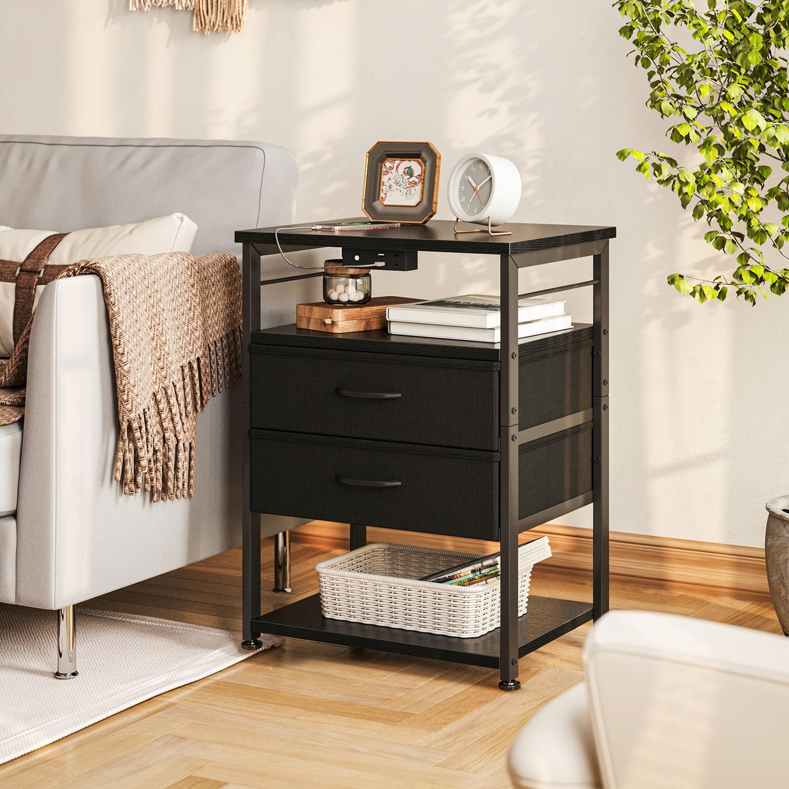 AODK nightstand black finish adds a modern touch to bedrooms.