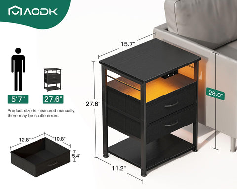 AODK nightstand open shelves for books and a lamp within reach.