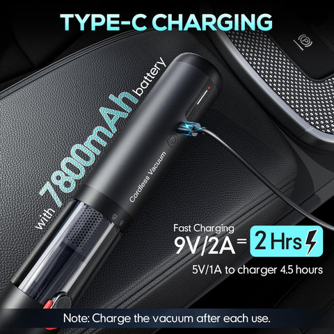 AOHPEGN handheld vacuum Type-C fast charging for quick uptime.