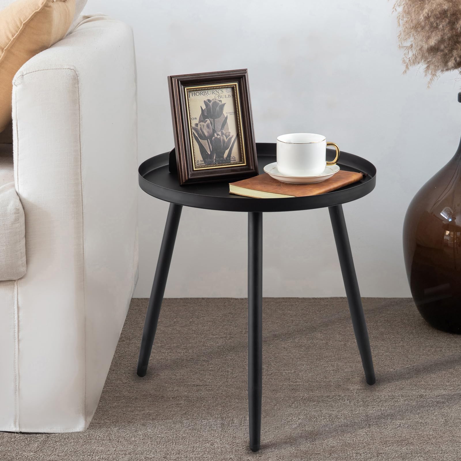 AOJEZOR side table with three legs and pink inner tray adds a stylish accent.