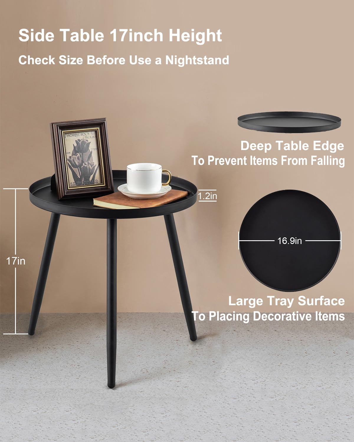 AOJEZOR side table showing easy assembly with three legs, no tools.