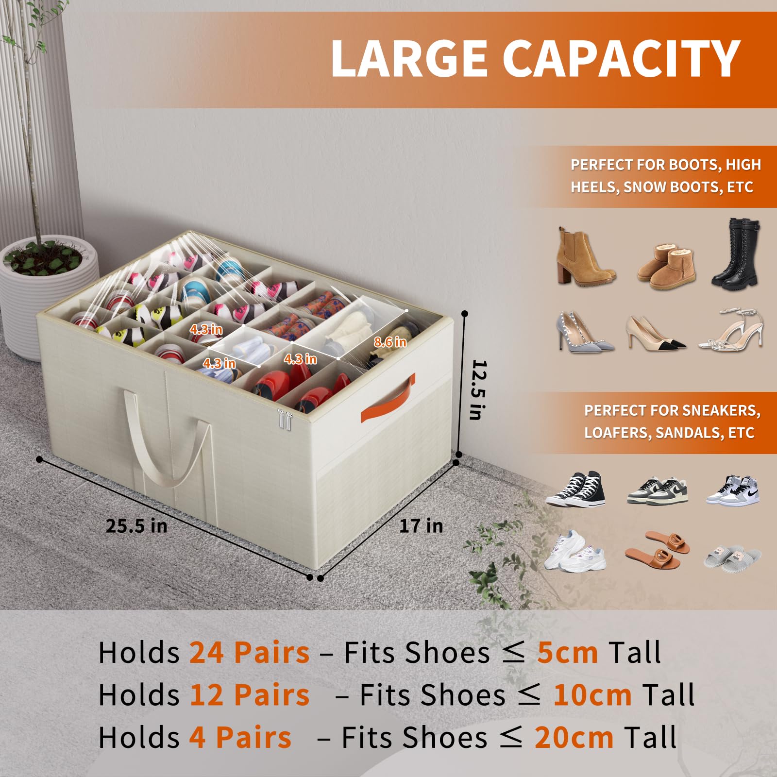 Aokeyee 2-pack beige organizer with open lid for quick shoe identification