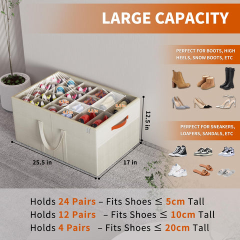 Aokeyee 2-pack beige organizer with open lid for quick shoe identification