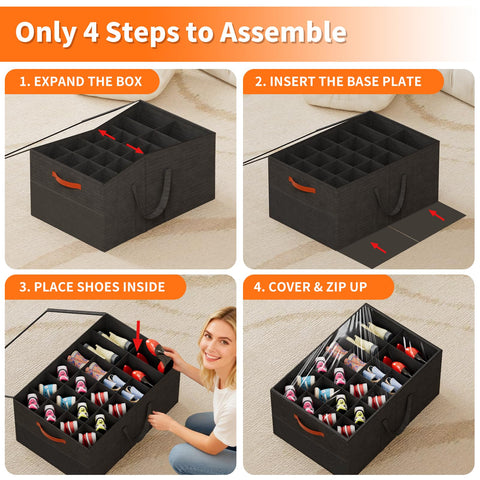 Aokeyee 2-pack shoe organizer's dustproof lid protects shoes during off-season storage.