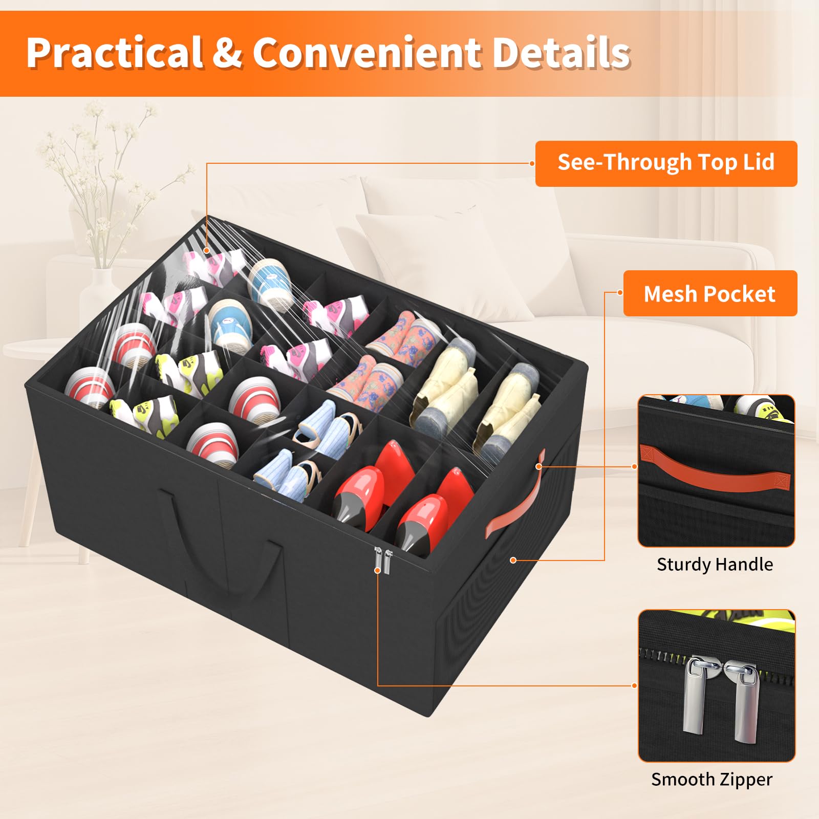 Aokeyee 2-pack shoe organizer with reinforced handles enables easy moving between spaces.