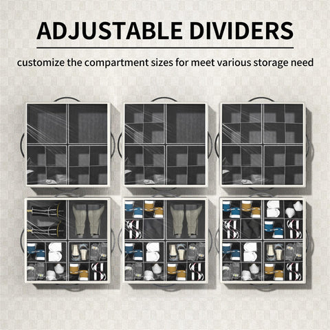 Aokeyee adjustable dividers customize compartments for sneakers, sandals, and boots.