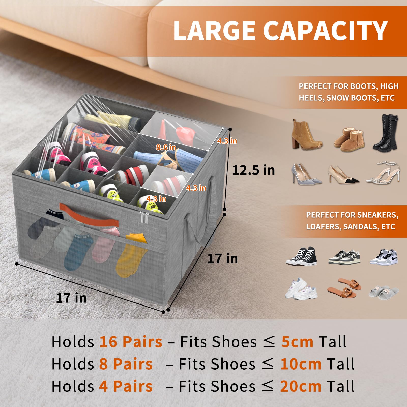 Aokeyee shoe organizer with clear lid for quick identification.