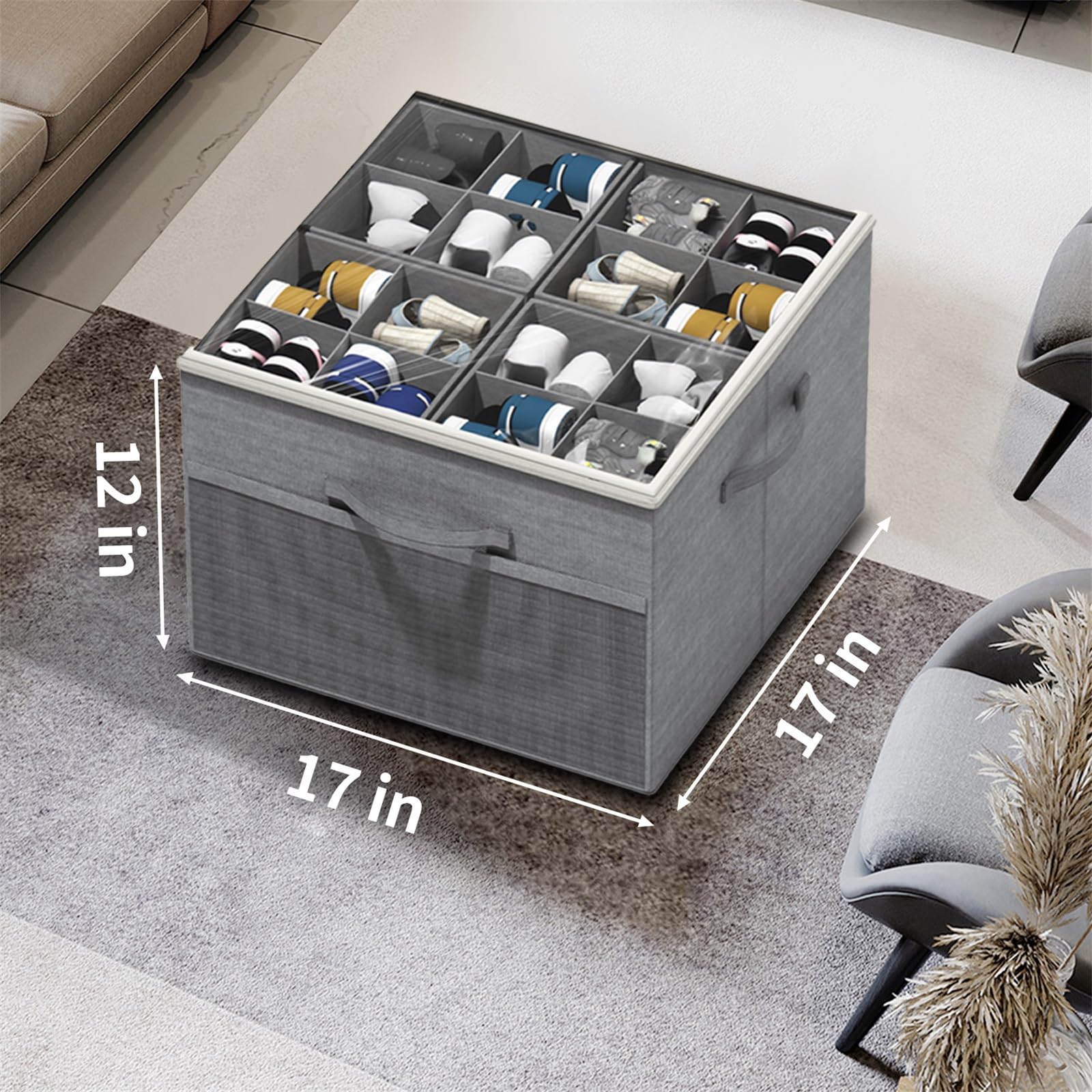 Aokeyee storage basket measures 17l x 17w x 12.5h inches.