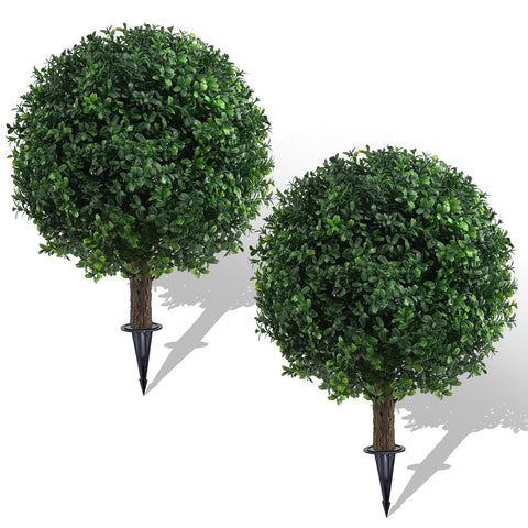 AOKIIE 22-inch boxwood topiary ball on a ground spike for outdoor yard decor.