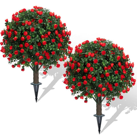 AOKIIE boxwood topiary balls with ground spike, 22 inches tall, ideal for curbside greenery.