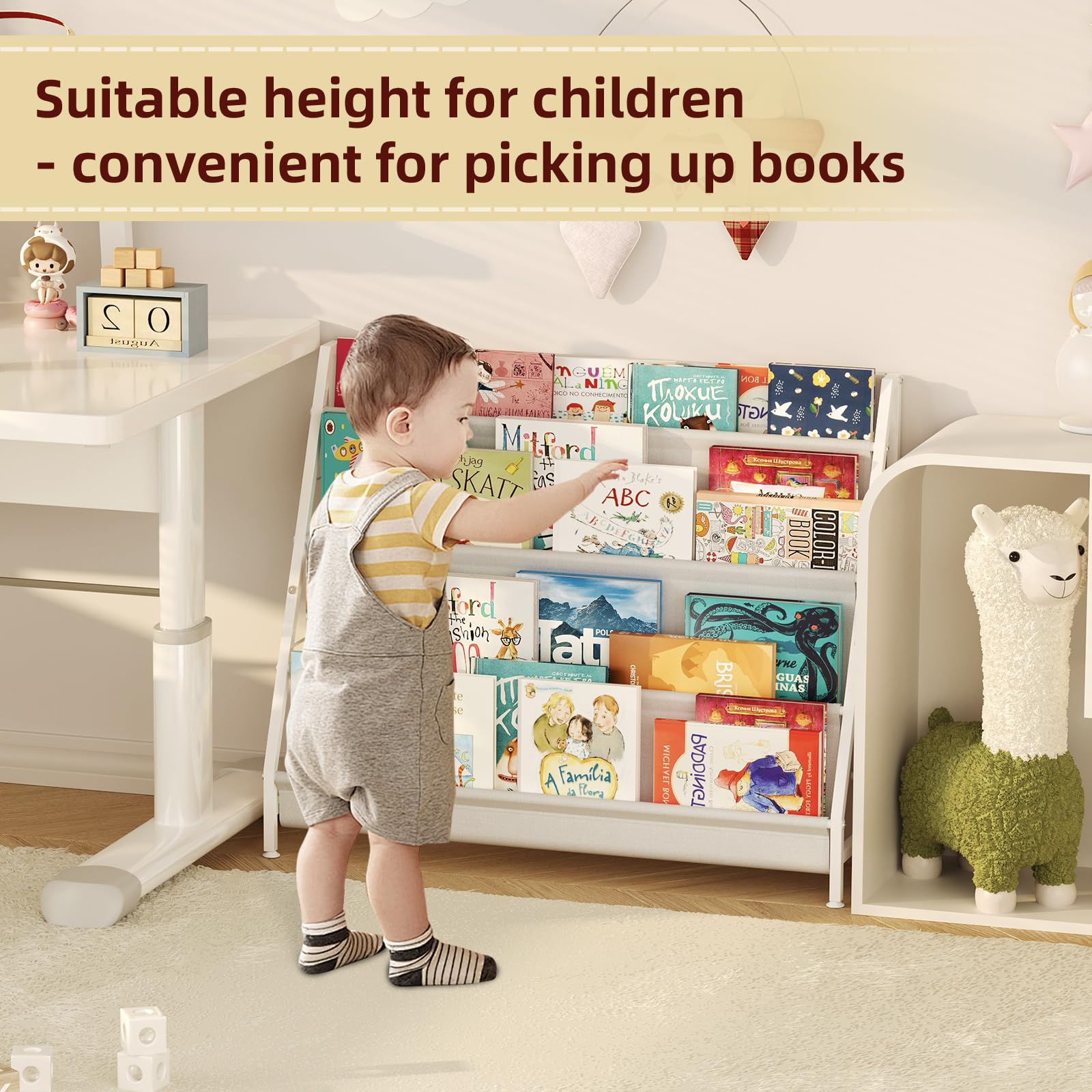 Aokitsink 4-tier bookshelf side view highlighting sturdy iron frame for durability