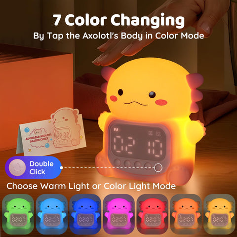 Aokpsrt Axolotl digital clock display helps kids wake up on time.