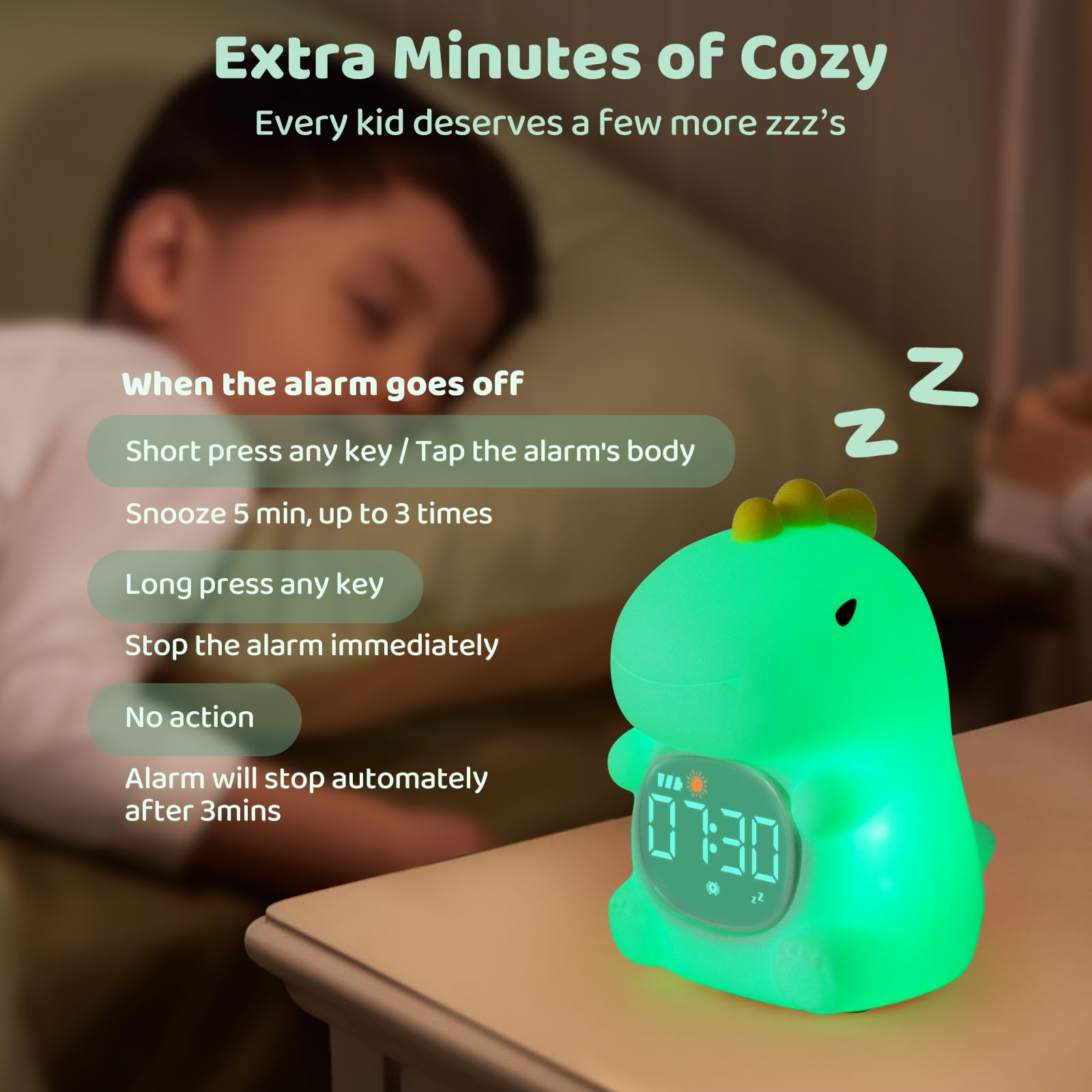 Aokpsrt dinosaurs alarm clock durable silicone design for everyday use