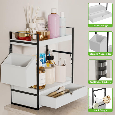 Aollewoiti bathroom organizer with drawer and basket organizes daily essentials neatly on counter