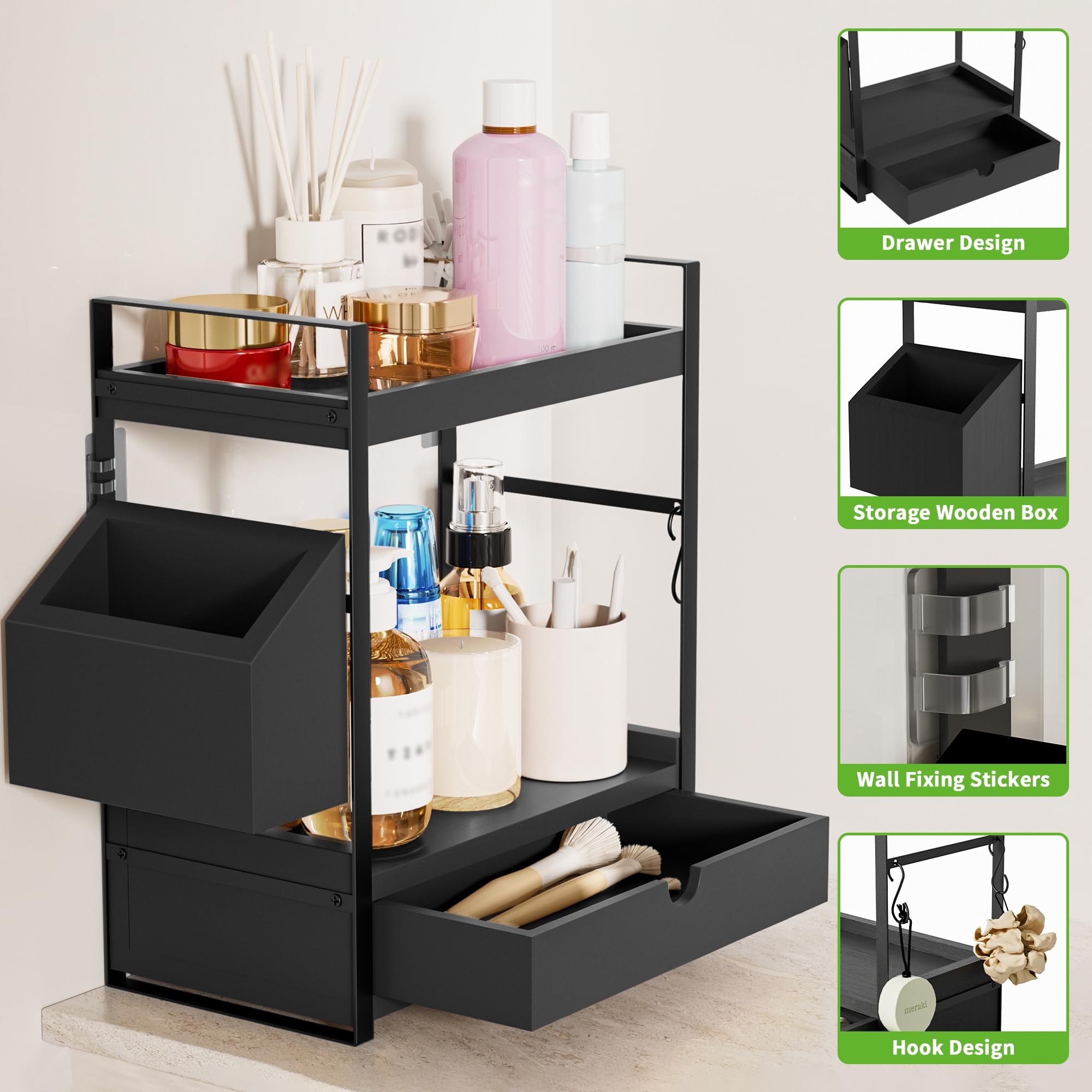 Aollewoiti bathroom storage with drawers and side boxes keeps items tidy