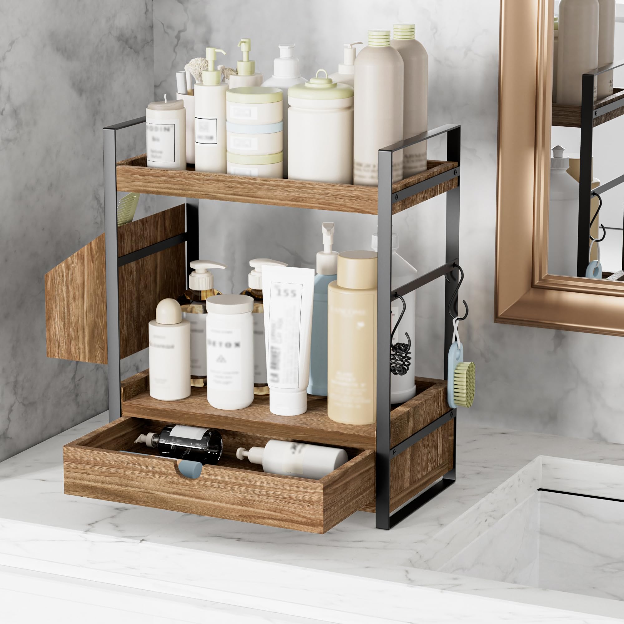 Aollewoiti dark brown wood finish suits contemporary vanity décor