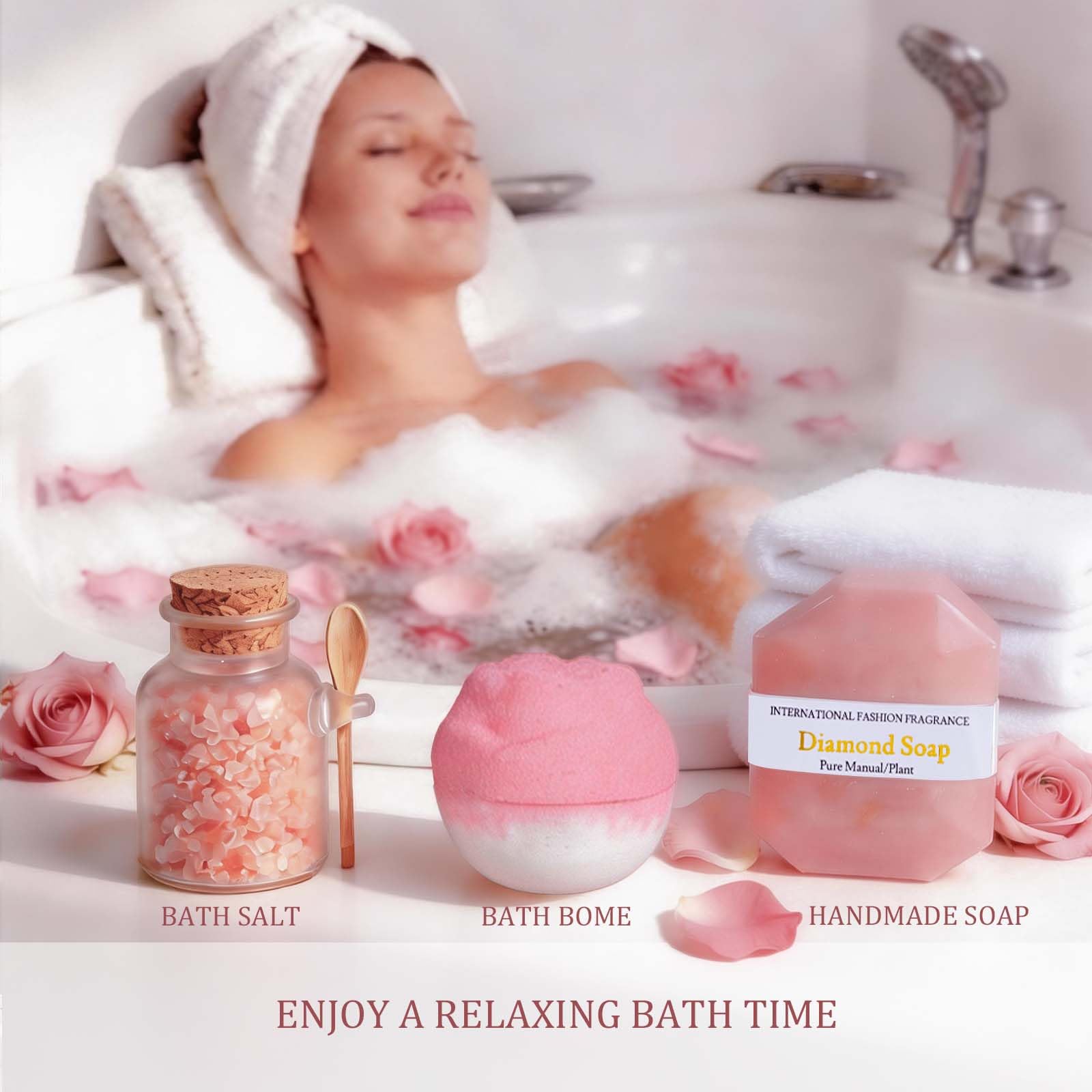 Aollewoiti rose spa set with candle and bath bombs creates a soothing atmosphere