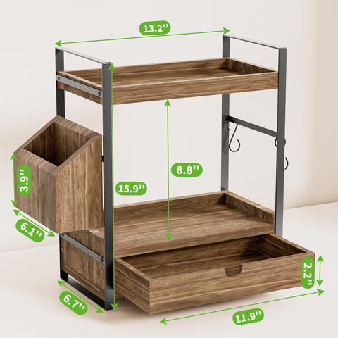 Aollewoiti wood countertop organizer with basket keeps skincare organized