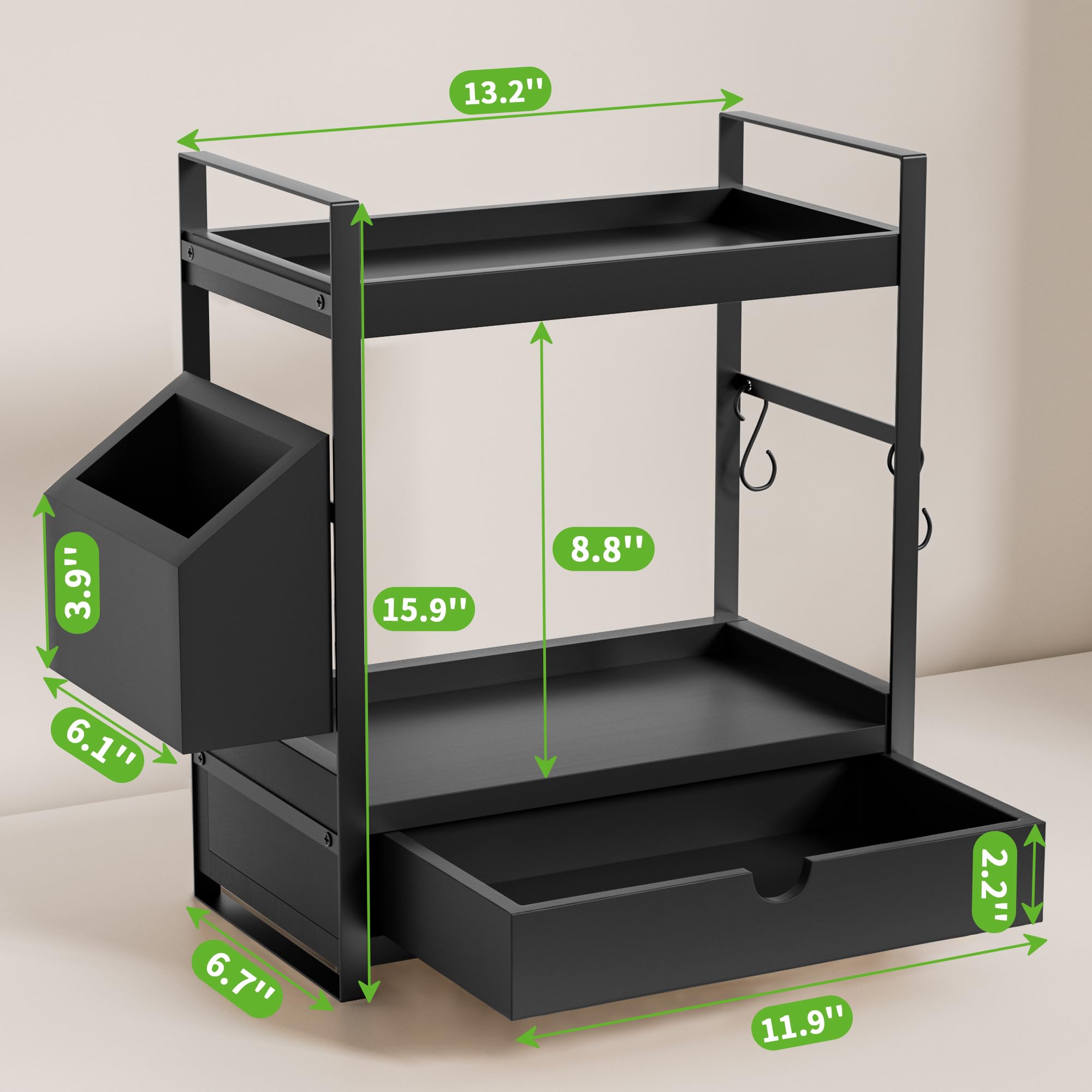 Aollewoiti wood countertop shelf organizing shampoo, skincare, and accessories