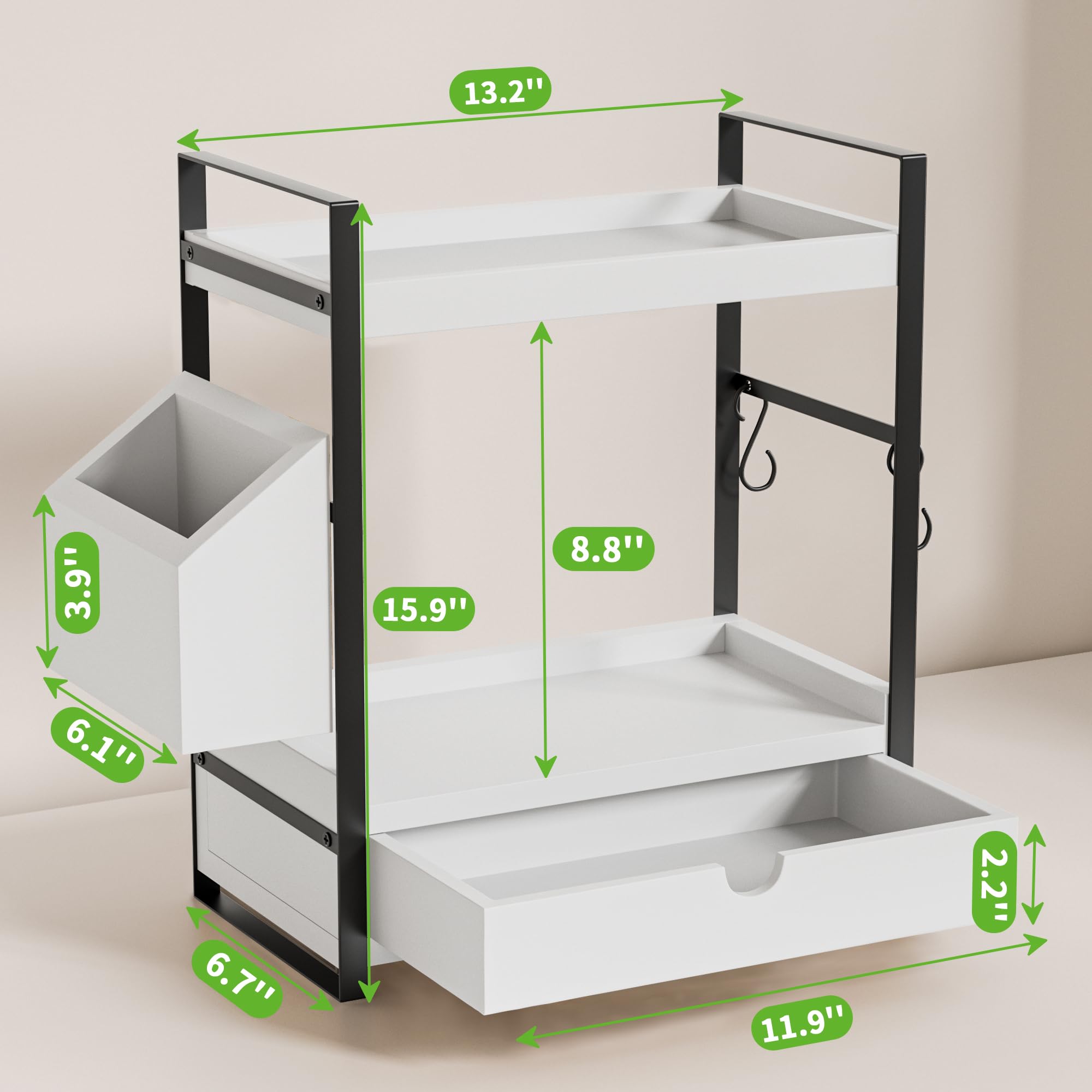 Aollewoiti wood countertop storage shelf in white keeps towels bottles and tools within reach