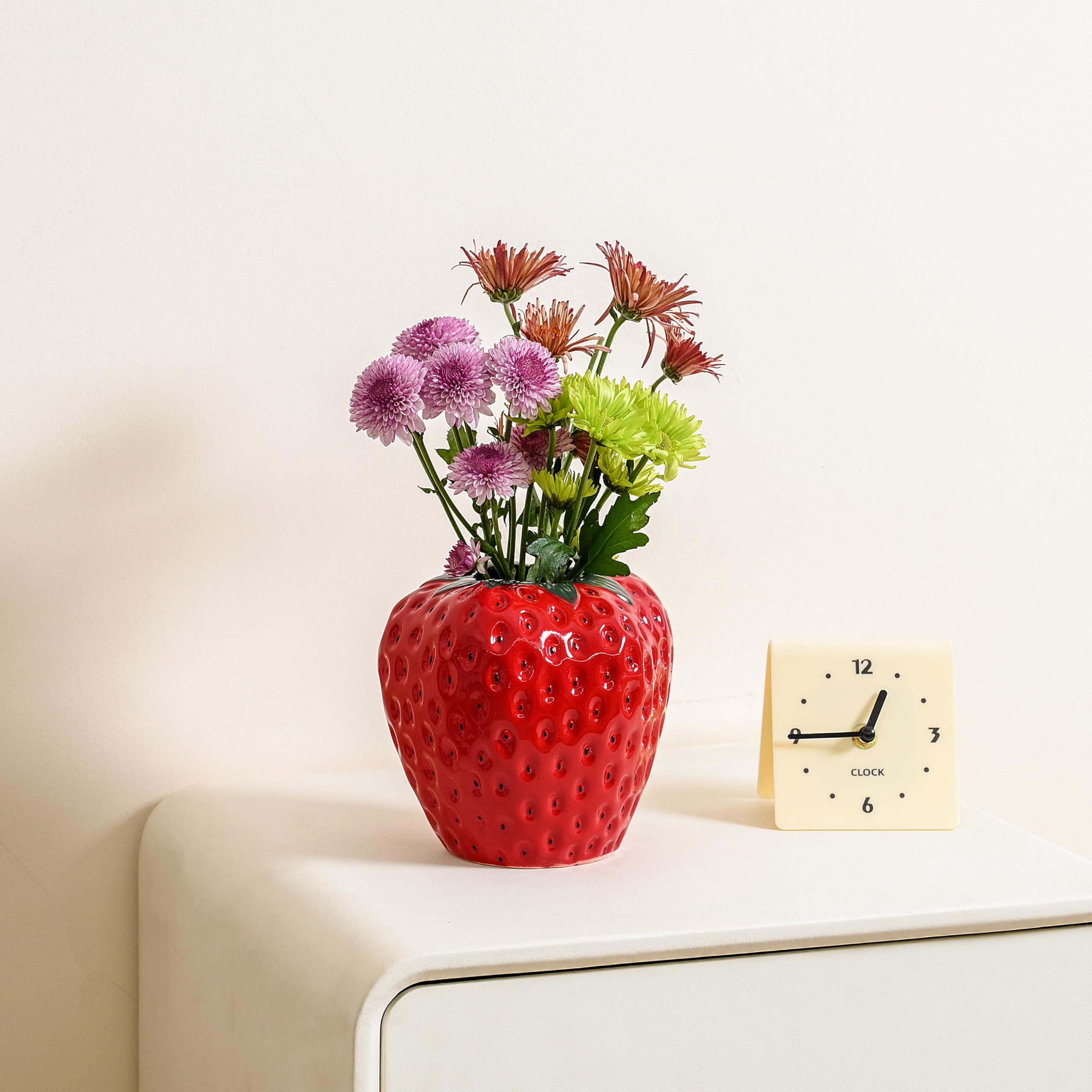 AOMOONOA ceramic fruit vase glazed red for durable indoor or outdoor use