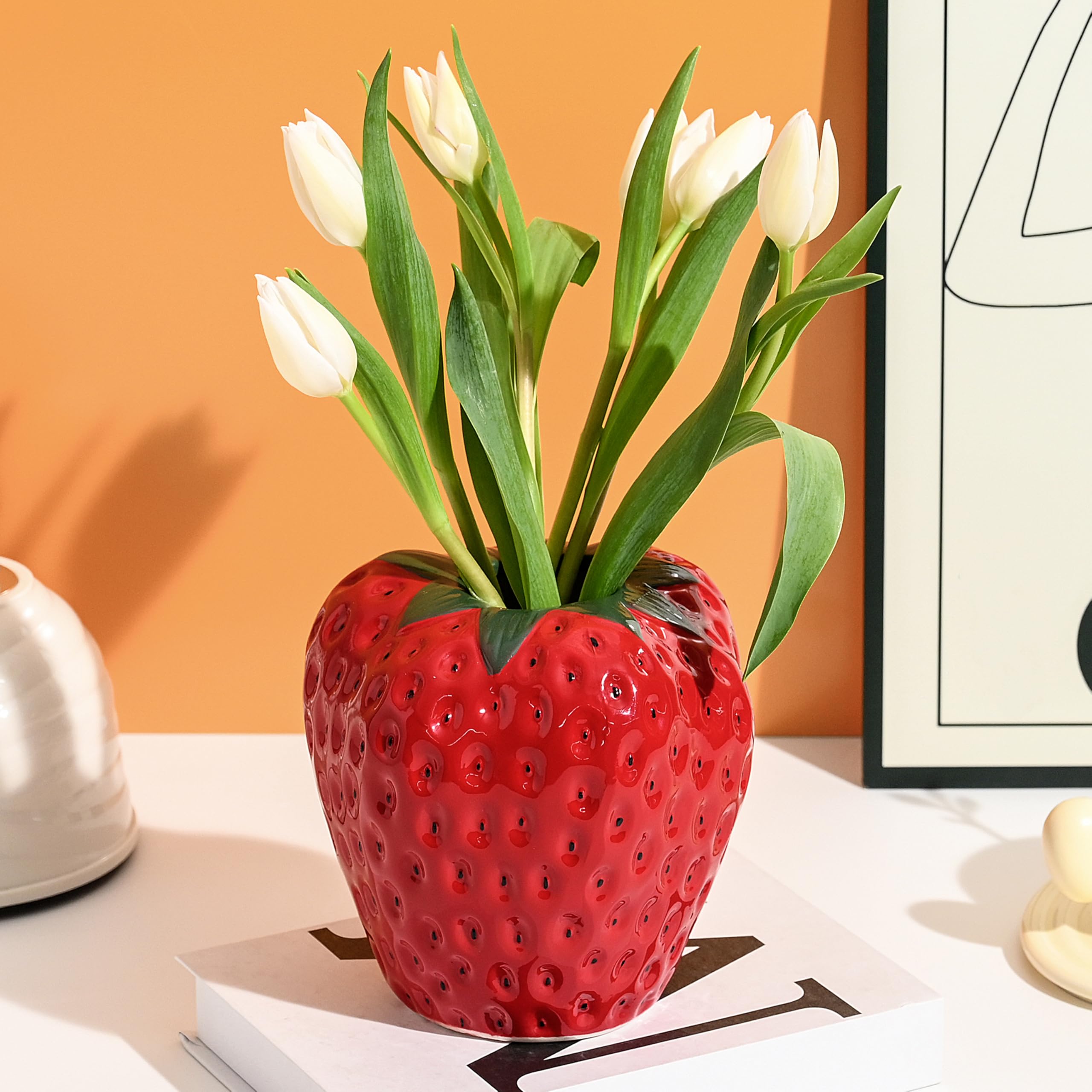 AOMOONOA red strawberry vase for flowers adds vibrant color to centerpieces