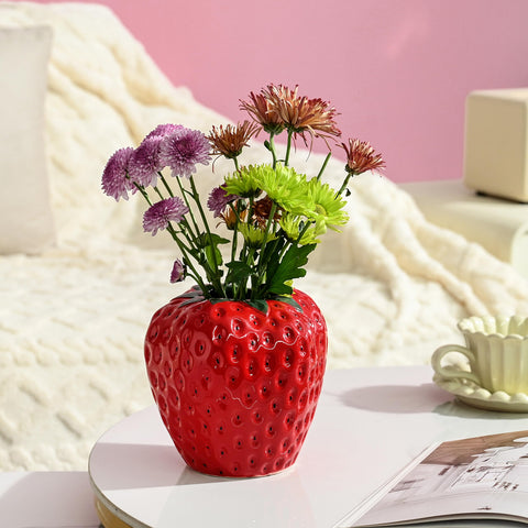 AOMOONOA strawberry mouth with green leaves suits table decor