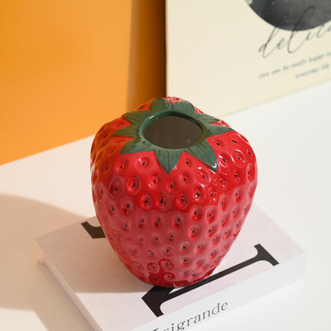 AOMOONOA strawberry-shaped planter with green leaves brightens living spaces