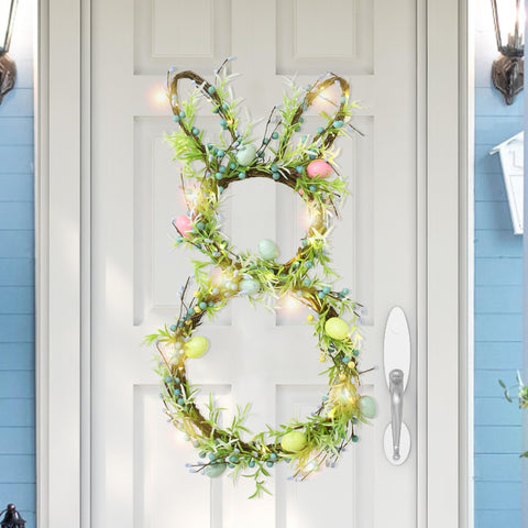 AOMOONOA bunny wreath displayed on wall or window for spring decor