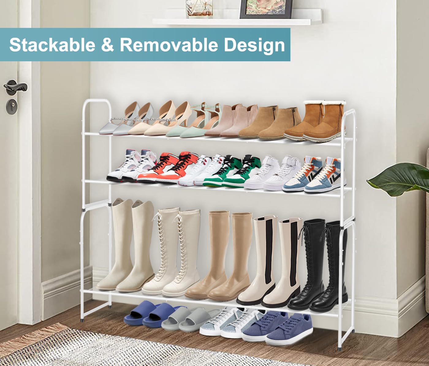 AOODA anti-rust metal frame emphasizes durability for daily shoe storage.