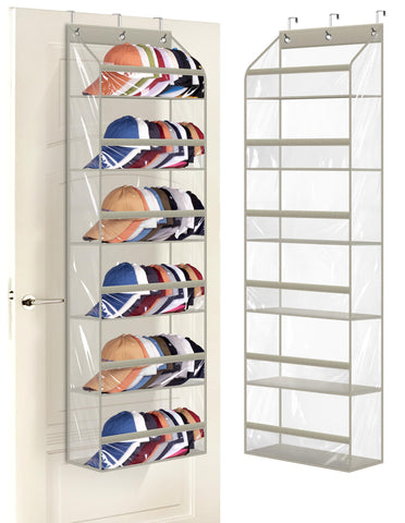 AOODA Clear over-the-door hat rack displays 72 caps with easy access.