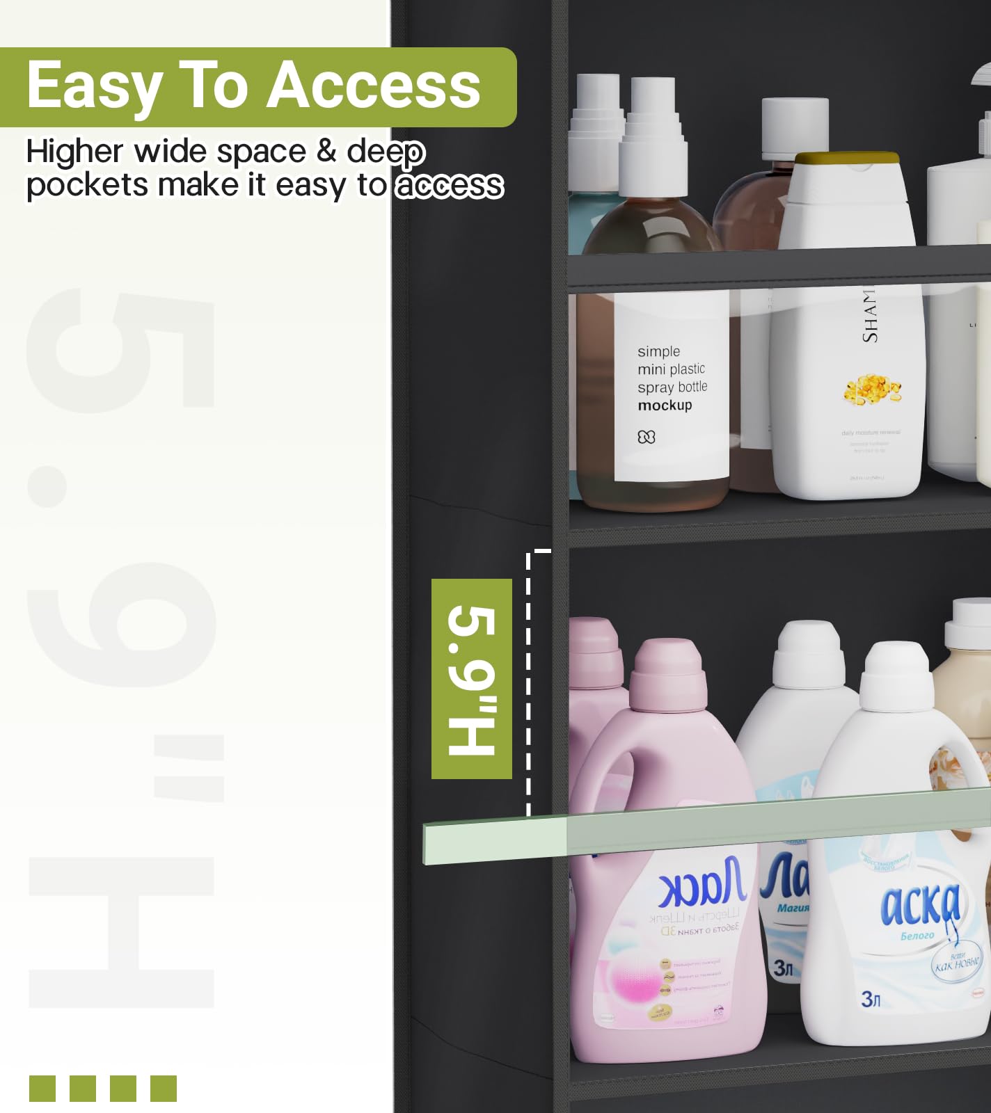 AOODA deeper pockets with five-point-nine inch spacing fit tall bottles.
