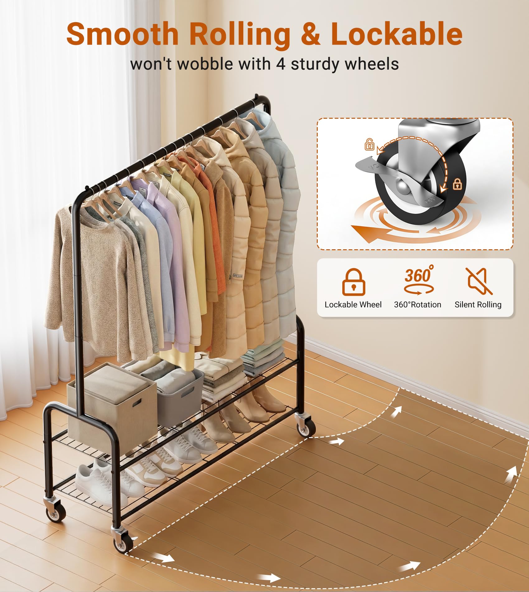 AOODA detachable top shelf allows longer coats and dresses