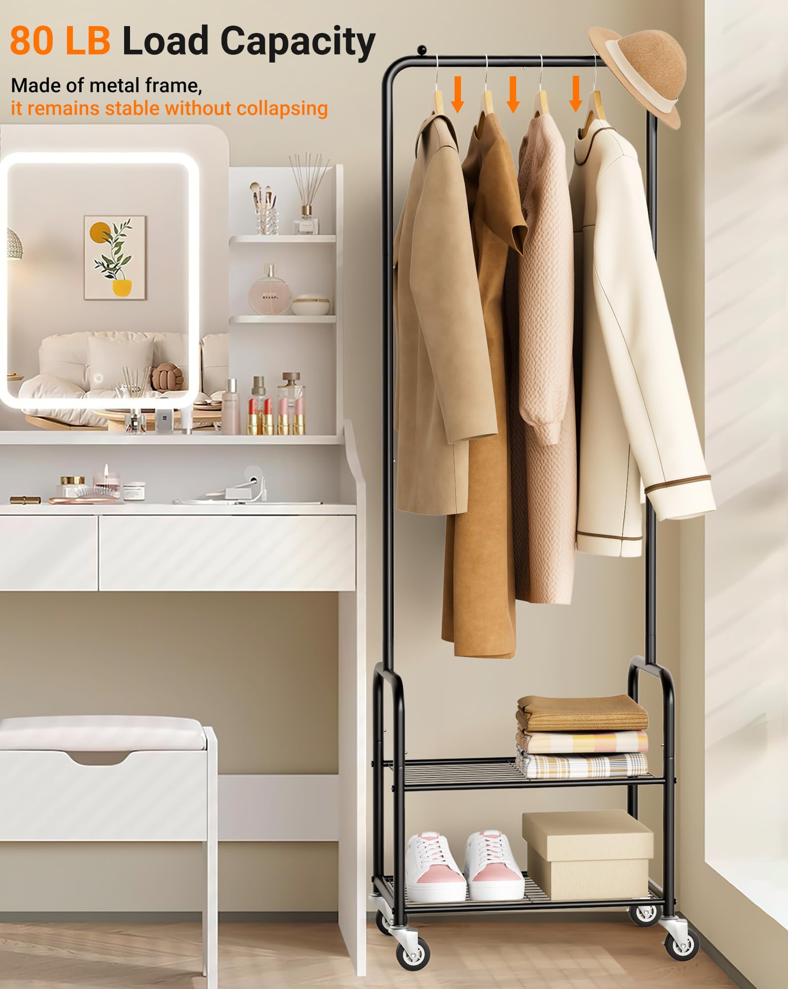 AOODA hanging area demonstrates spacious storage for shirts and coats
