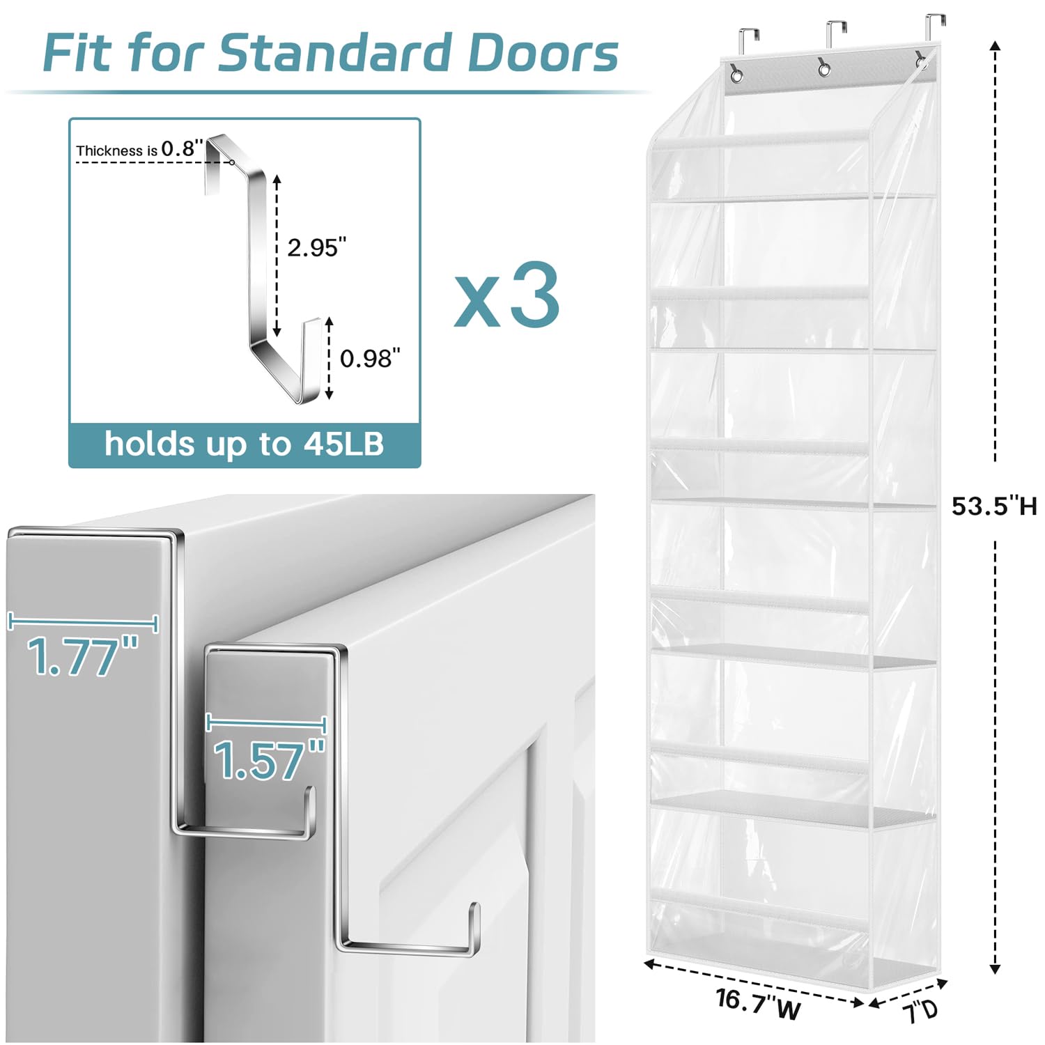 AOODA dimensions show ample 16.7 inches width and 53.5 inches height