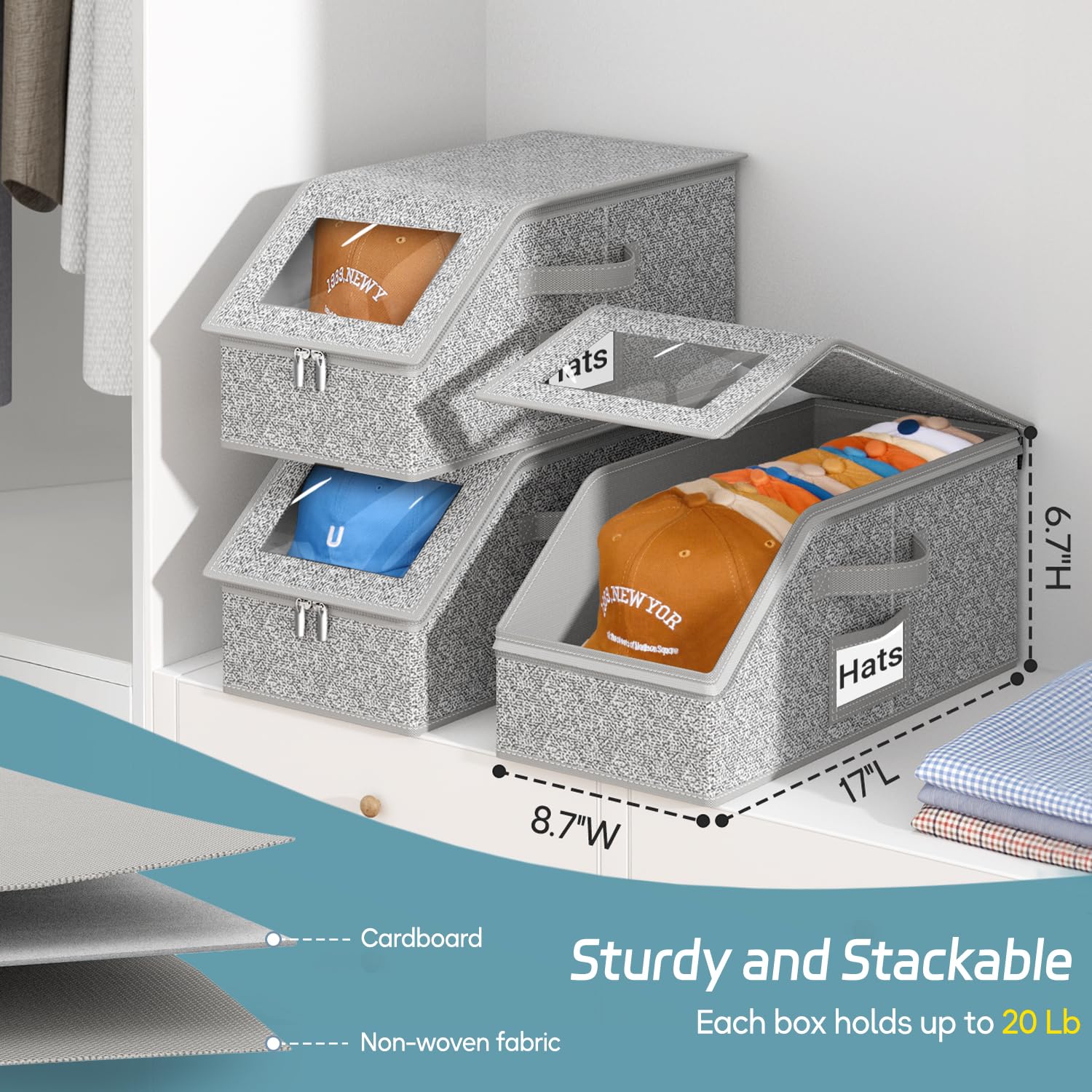 AOODA hat storage box with cardboard base for stable stacking.