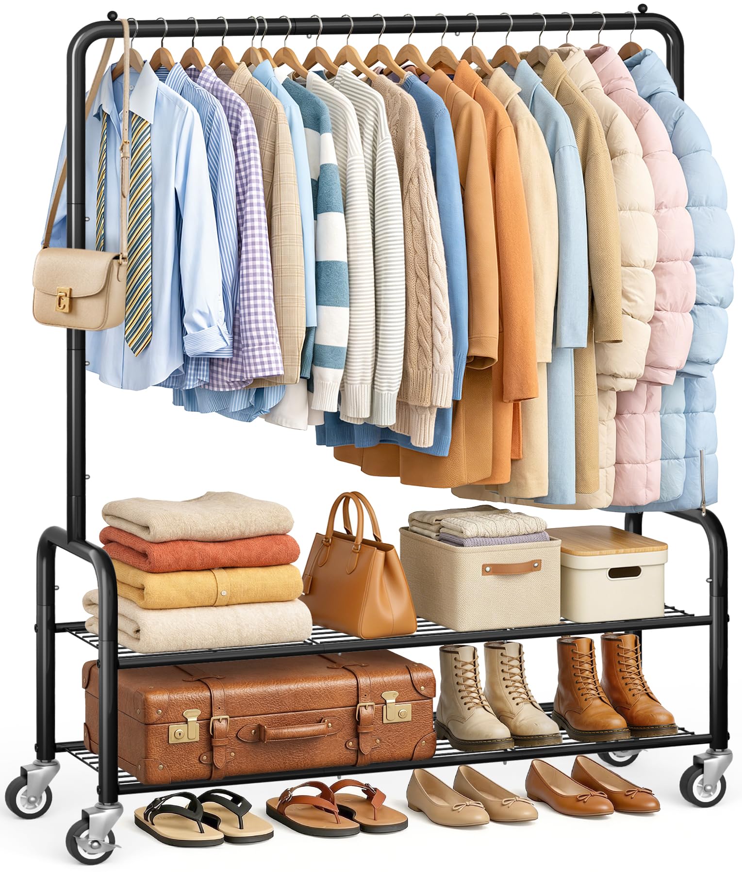 AOODA heavy duty clothes rack side view for durable hanging storage