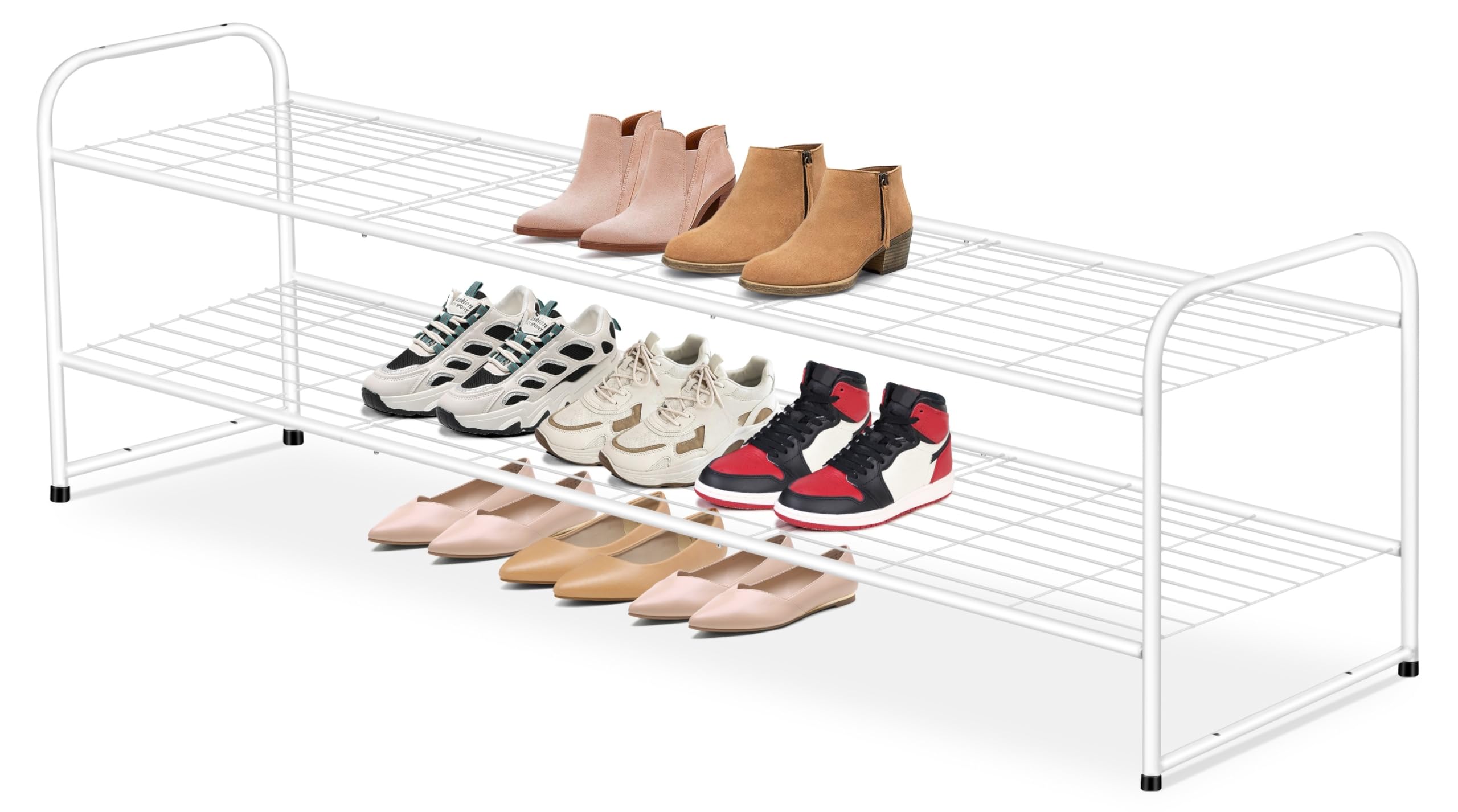 AOODA long 2-tier shoe rack in white offering roomy closet storage.