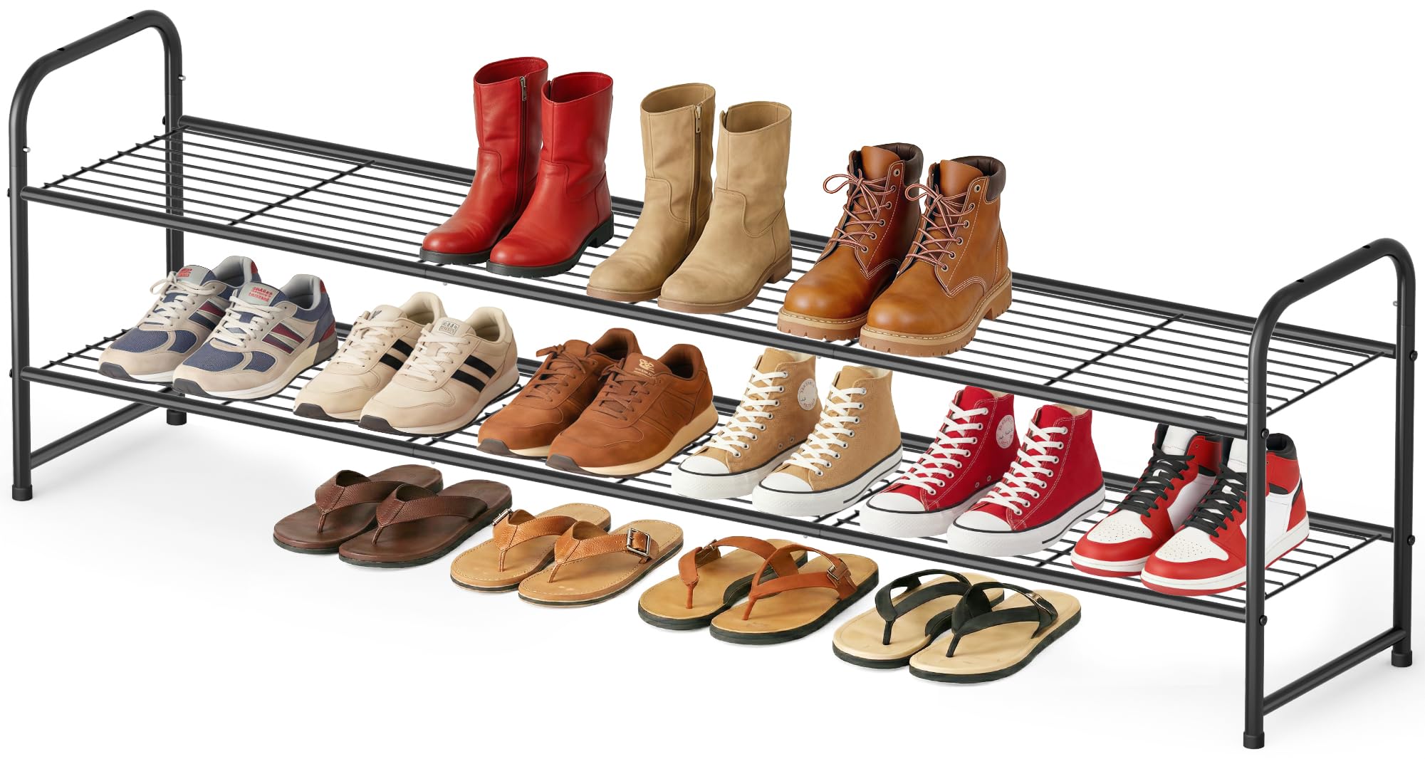 AOODA long 2-tier shoe rack in entryway keeps 18 pairs organized.