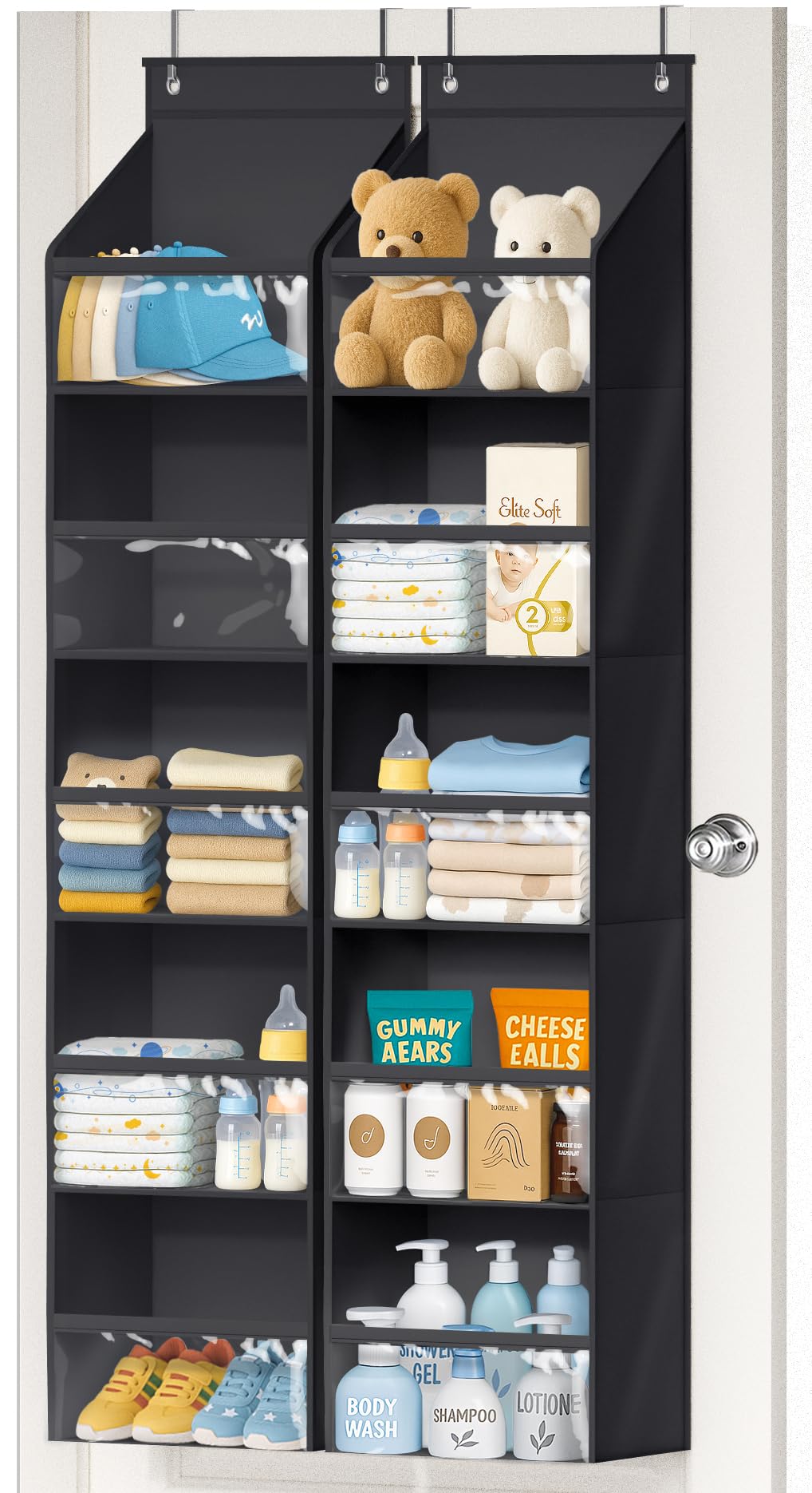 AOODA over-the-door organizer 2-pack keeps nursery essentials neatly within reach.