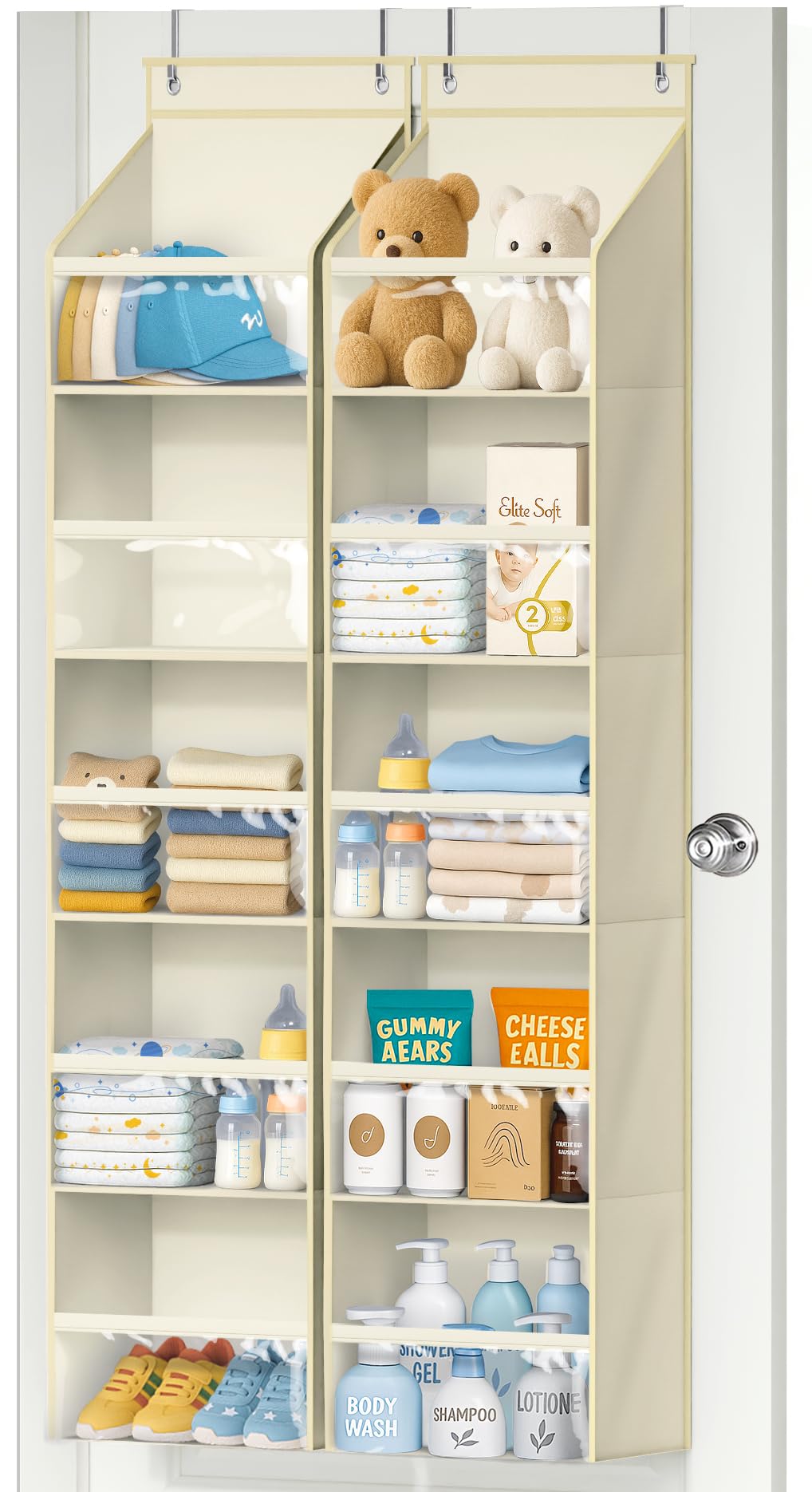AOODA over-the-door organizer 2-pack keeps nursery essentials organized and accessible.