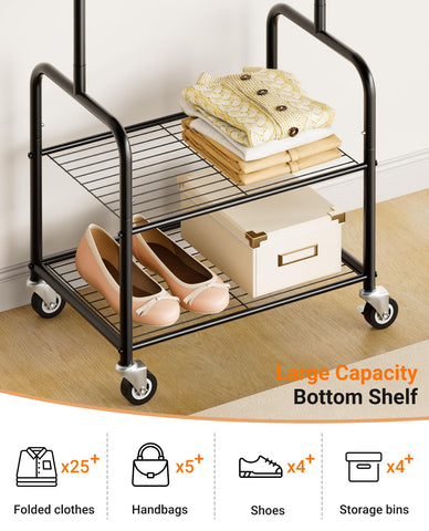 AOODA rolling clothes rack on wheels enables easy movement between rooms