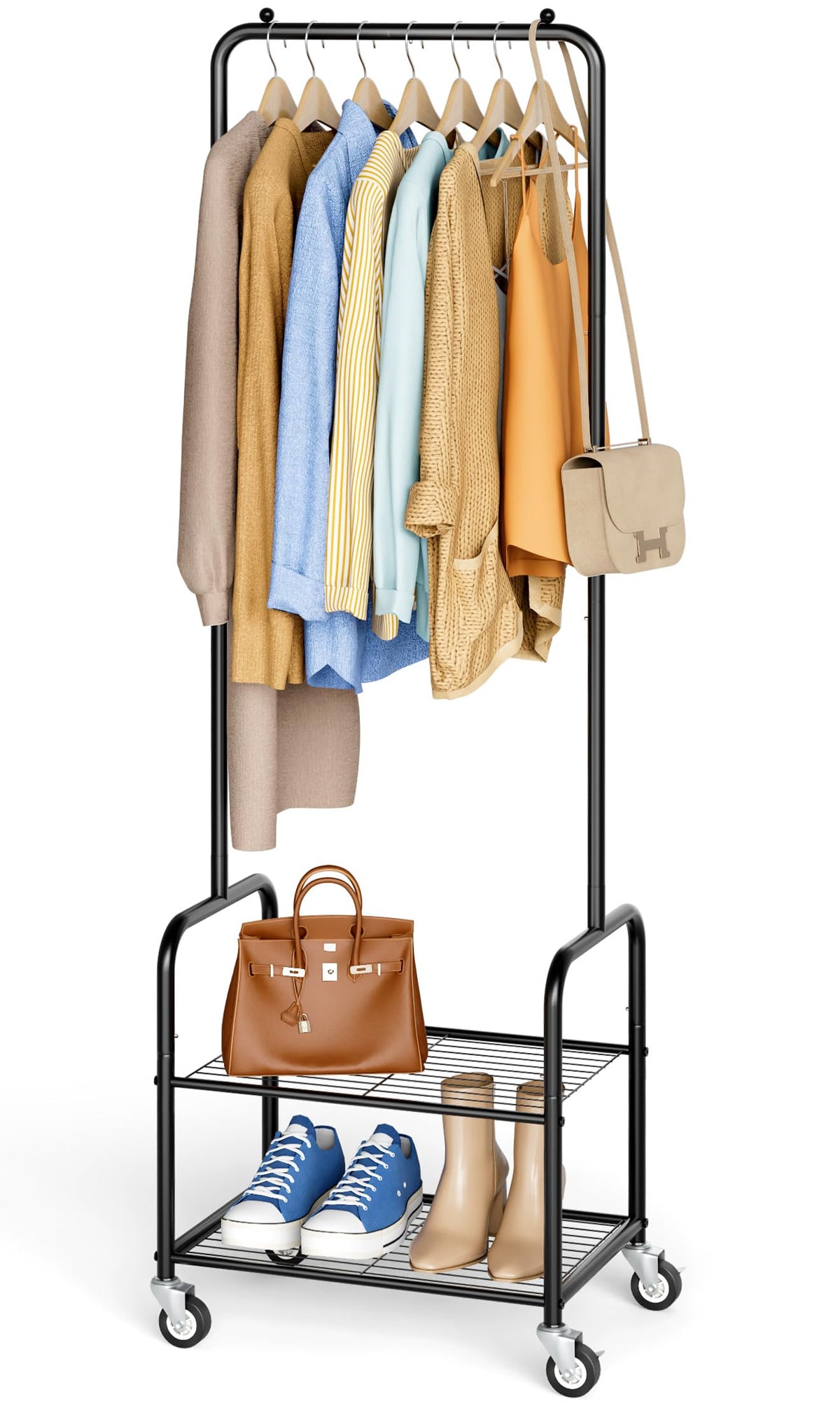AOODA small clothes rack with shelves for compact spaces, ideal for apartments